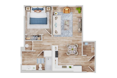 Floor plan for 1 bed, 1 bath, 650 sqft